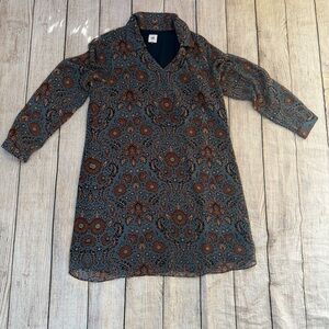 CAbi Provincial Tunic Long Sleeve Shift Dress Paisley Print Size Large 3295